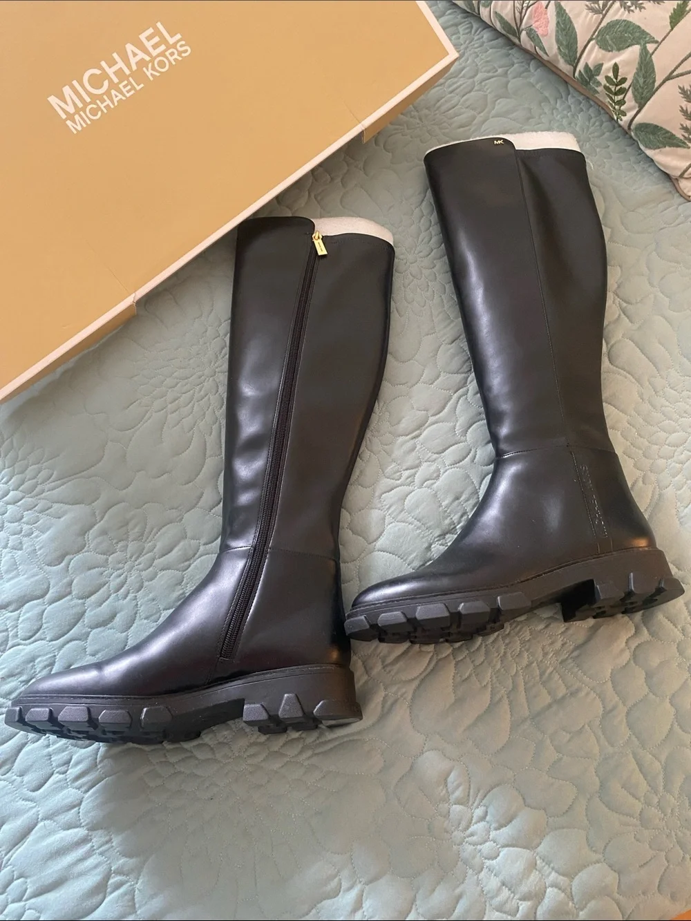 Michael Kors Ridley Black Lug Sole Boots SZ 8.5 NWT